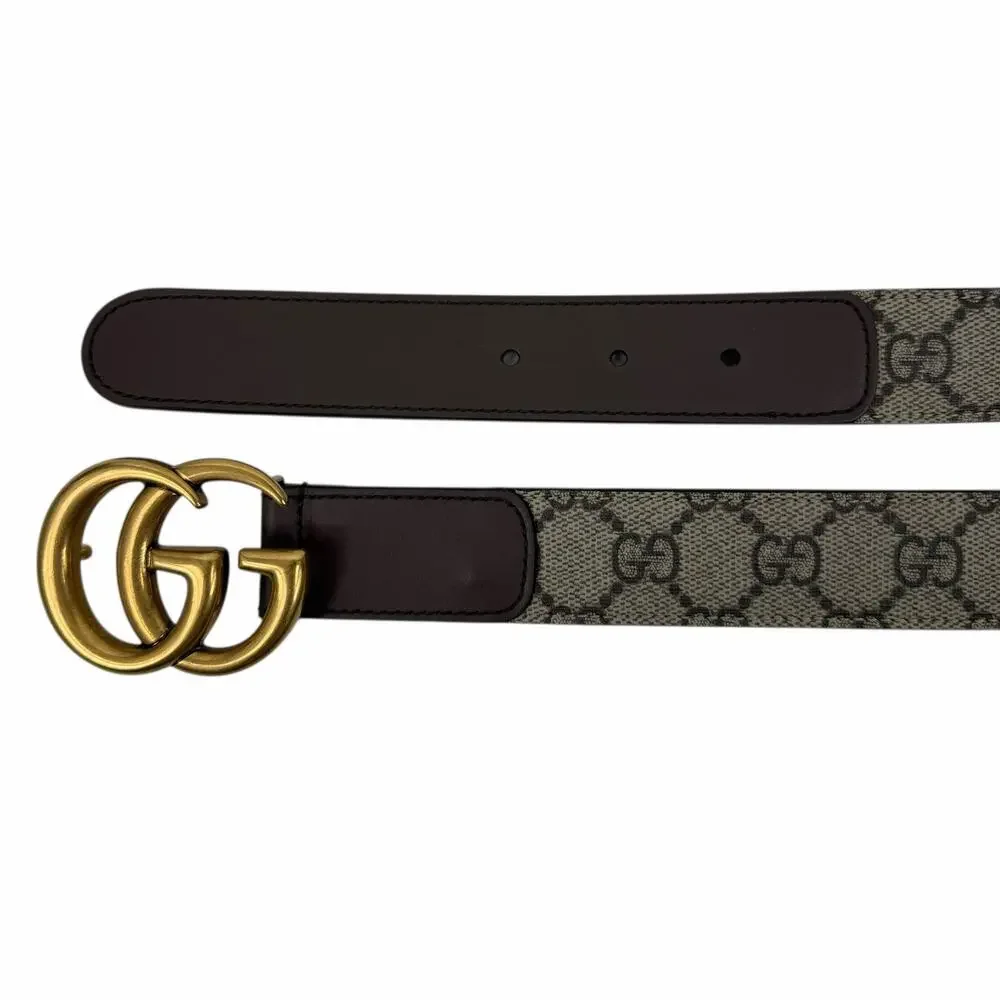 Gucci Canvas Monogram GG Buckle Supreme Leather Belt Brown Size 85cm/34
